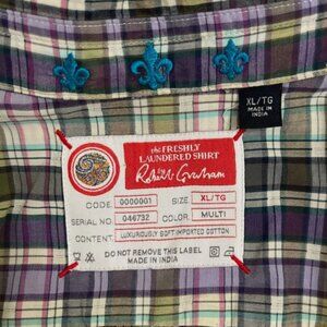Robert Graham Freshly Laundered Sampan olive purple plaid shirt cotton X LARGE